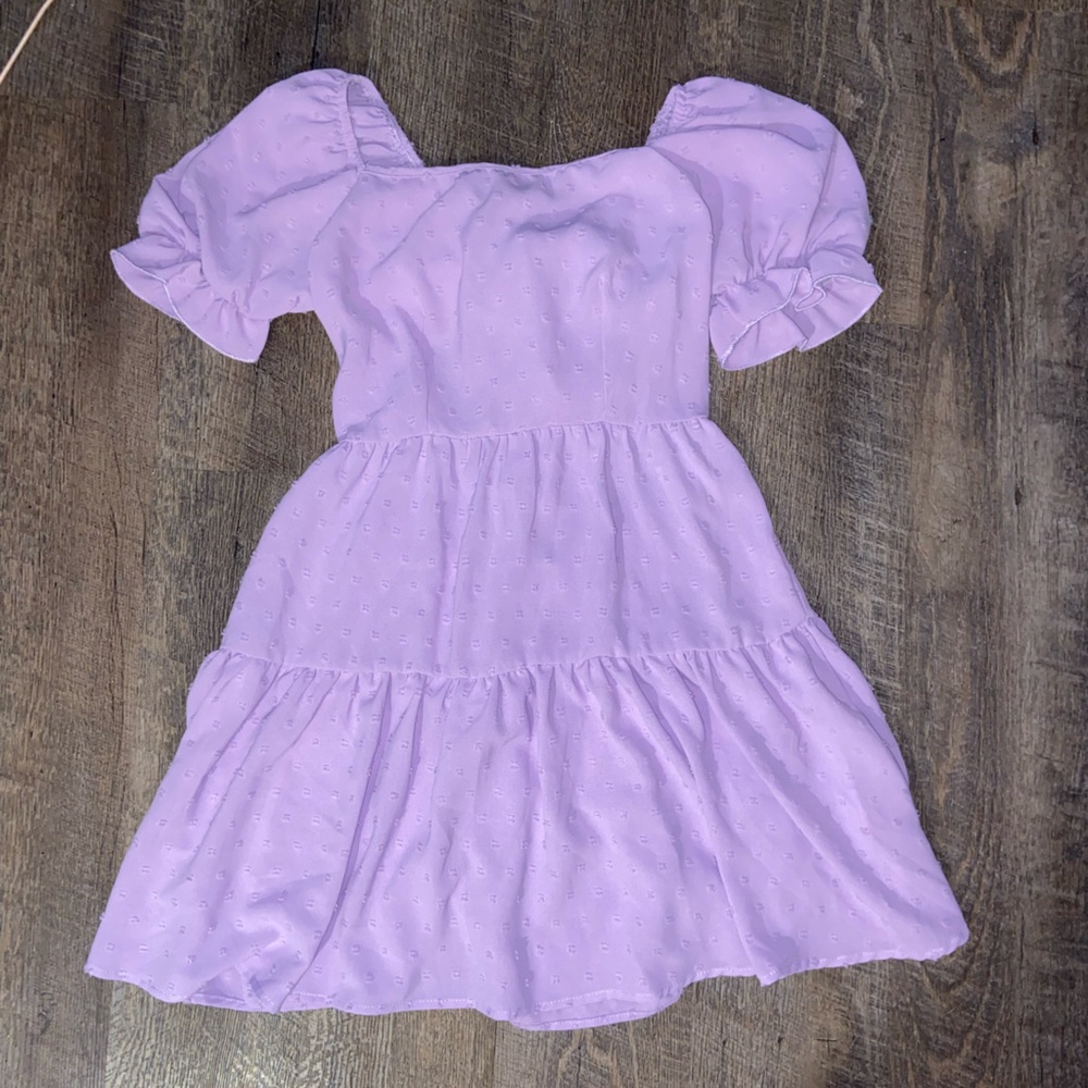 SHEIN Swiss dot tie back puff sleeve ruffle hem dress